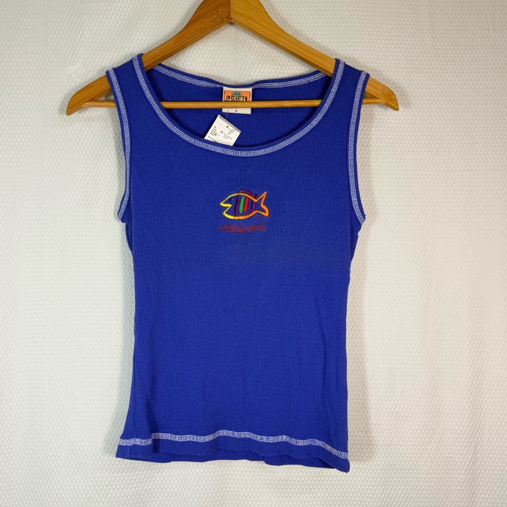 Vintage SGT Leisure Blue Fish Embroidered Tank Top